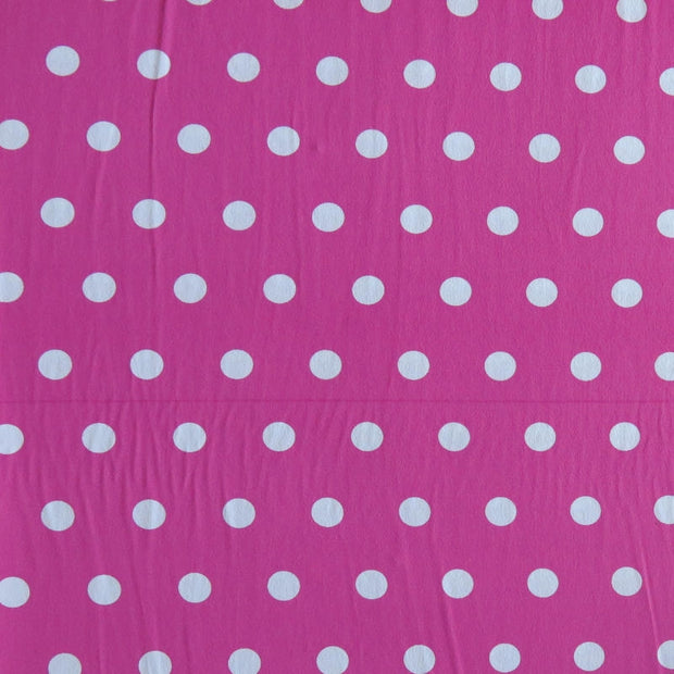 White Dime Sized Polka Dots on Fuschia Nylon Spandex Swimsuit Fabric - SECONDS