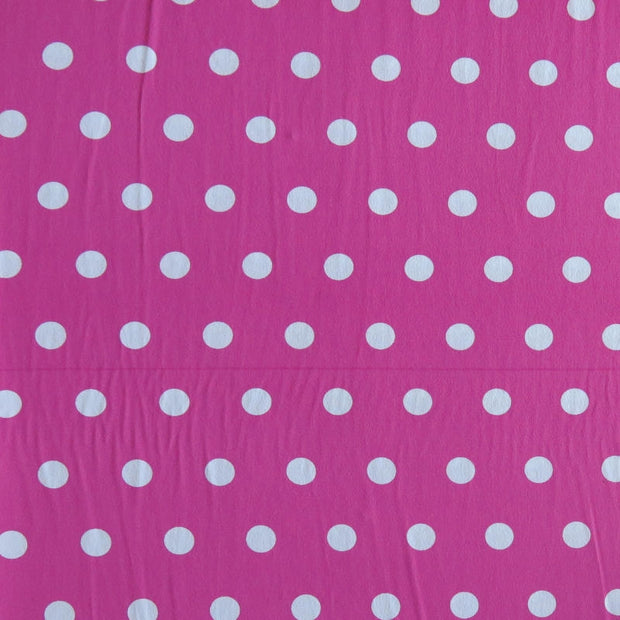 White Dime Sized Polka Dots on Fuschia Nylon Spandex Swimsuit Fabric - SECONDS