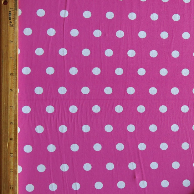 White Dime Sized Polka Dots on Fuschia Nylon Spandex Swimsuit Fabric - SECONDS
