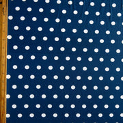 White Dime Sized Polka Dots on Navy Nylon Spandex Swimsuit Fabric - SECONDS