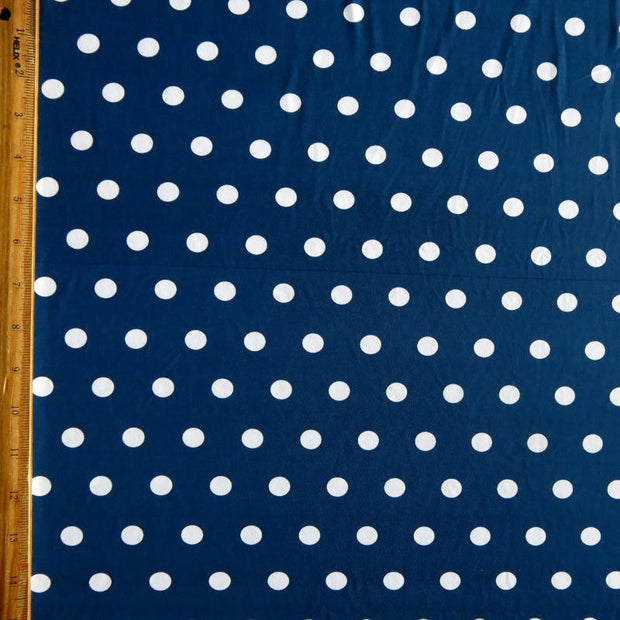 White Dime Sized Polka Dots on Navy Nylon Spandex Swimsuit Fabric - SECONDS