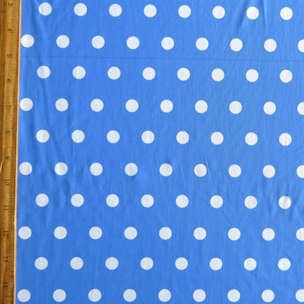 White Dime Sized Polka on Periwinkle Blue Nylon Spandex Swimsuit Fabric - Seconds