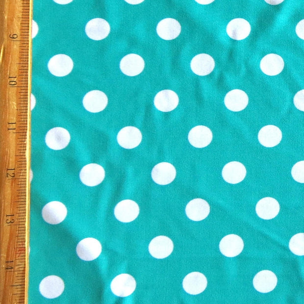 White Dime Sized Polka Dots on Laribe Nylon Spandex Swimsuit Fabric - SECONDS
