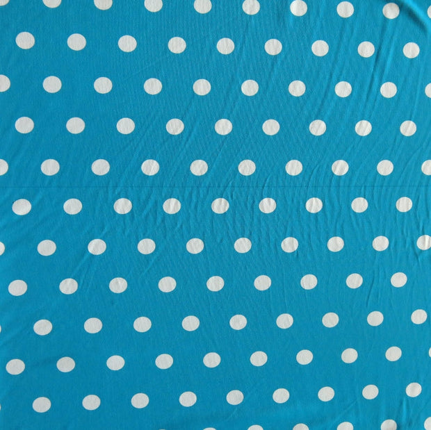 White Dime Sized Polka Dots on Teal Nylon Spandex Swimsuit Fabric - SECONDS