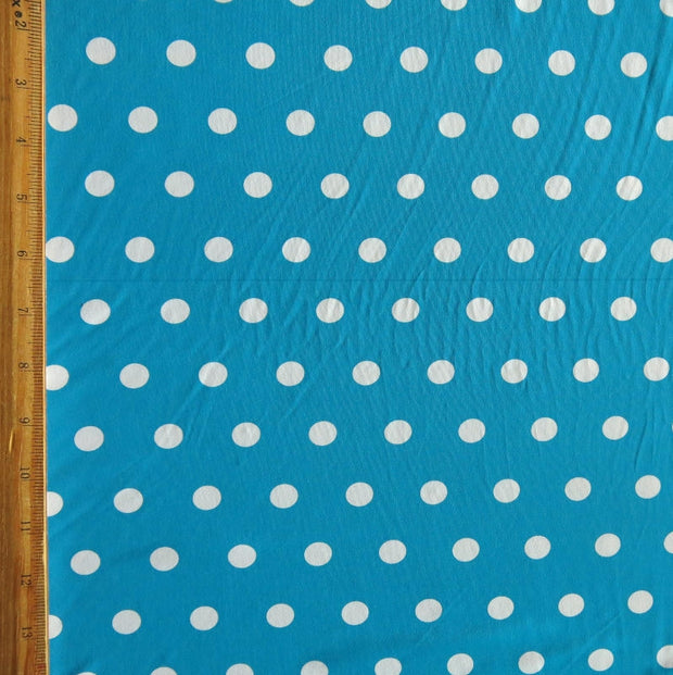 White Dime Sized Polka Dots on Teal Nylon Spandex Swimsuit Fabric - SECONDS