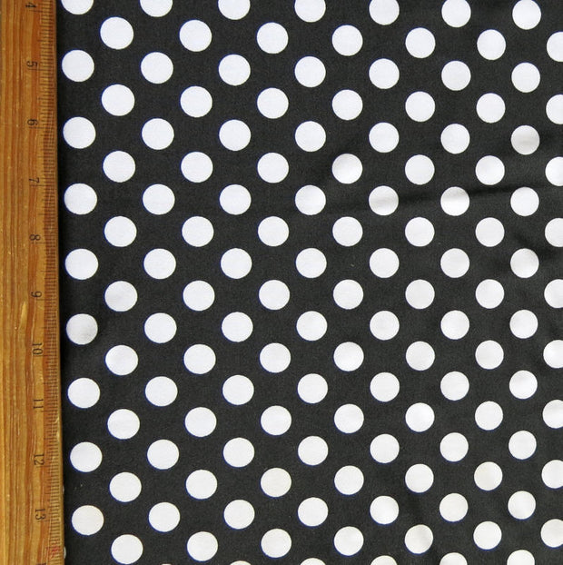 White Dime Sized Polka Dots on Black Nylon Spandex Swimsuit Fabric