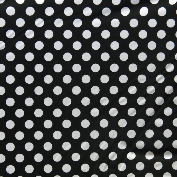 White Dime Sized Polka Dots on Black Nylon Spandex Swimsuit Fabric