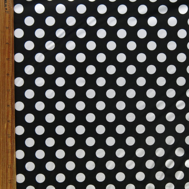 White Dime Sized Polka Dots on Black Nylon Spandex Swimsuit Fabric