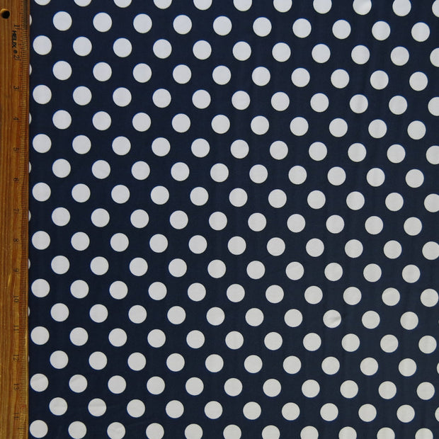 White Dime Sized Polka Dots on Navy Nylon Spandex Swimsuit Fabric