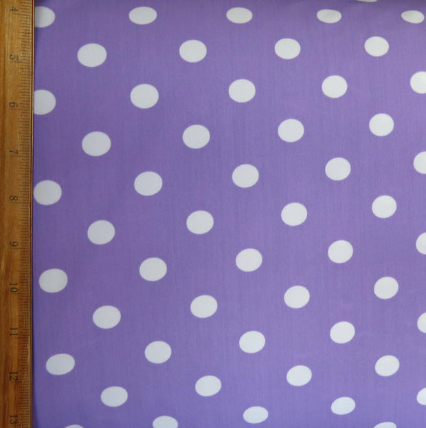 White Dime Sized Polka Dots on Purple Nylon Spandex Swimsuit Fabric