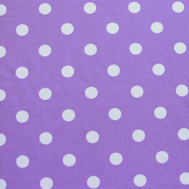 White Dime Sized Polka Dots on Lilac Nylon Lycra Swimsuit Fabric