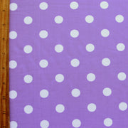 White Dime Sized Polka Dots on Lilac Nylon Lycra Swimsuit Fabric