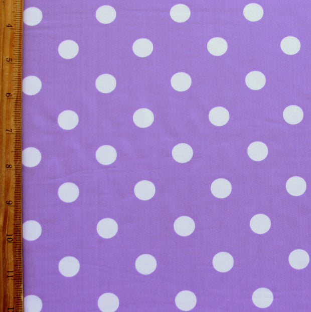 White Dime Sized Polka Dots on Lilac Nylon Lycra Swimsuit Fabric