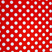 White Dime Sized Polka Dots on Red Nylon Lycra Swimsuit Fabric