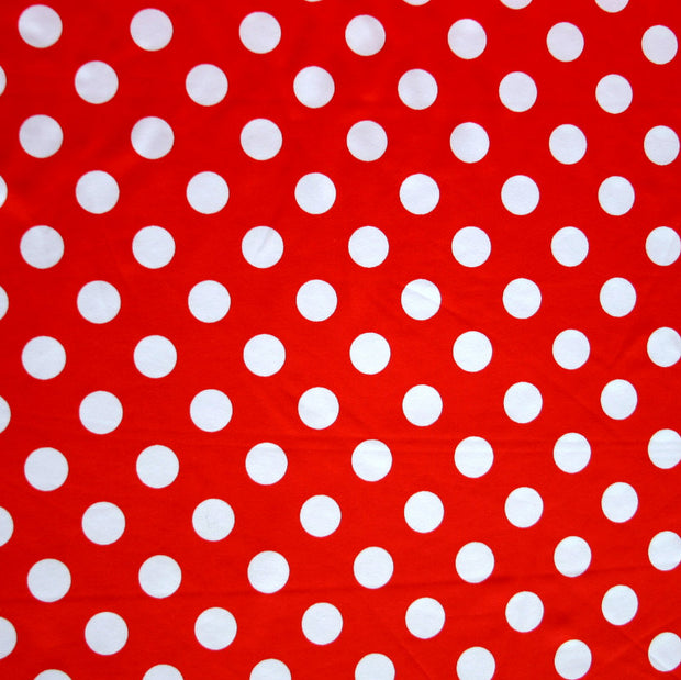 White Dime Sized Polka Dots on Red Nylon Lycra Swimsuit Fabric