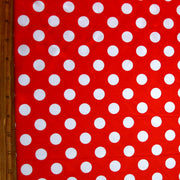 White Dime Sized Polka Dots on Red Nylon Lycra Swimsuit Fabric