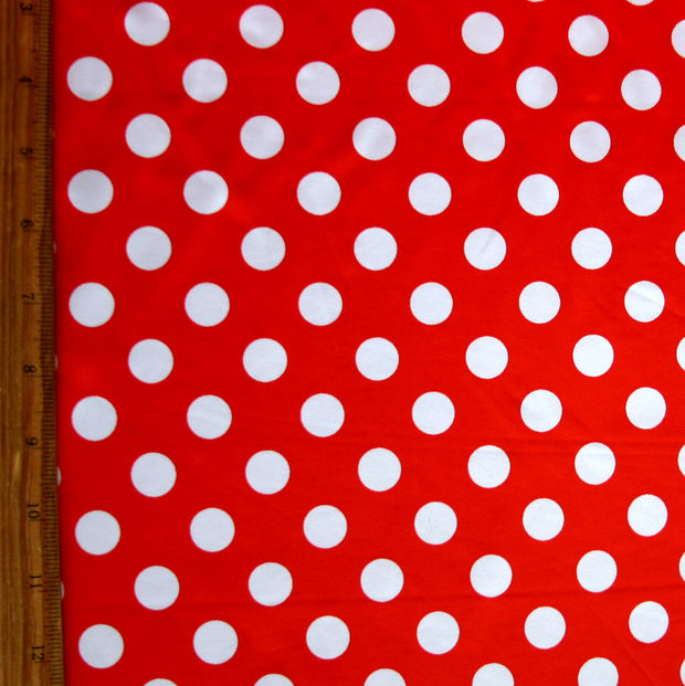 White Dime Sized Polka Dots on Red Nylon Lycra Swimsuit Fabric