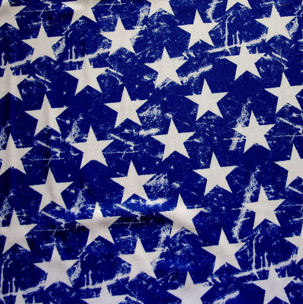 White Distressed Stars on Royal Nylon Lycra Swimsuit Fabric - 14" Remnant
