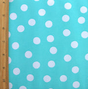 White Polka Dots on Aqua Swimsuit Fabric - 19" Remnant Piece