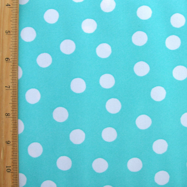 White Polka Dots on Aqua Swimsuit Fabric - 21" Remnant Piece