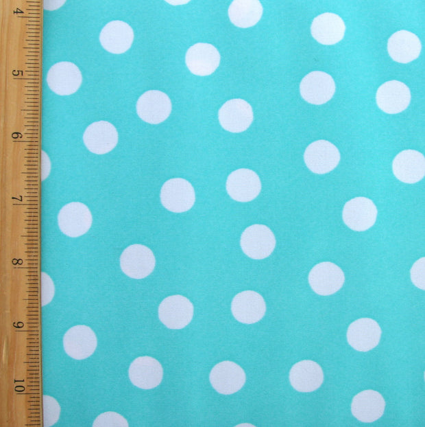 White Polka Dots on Aqua Swimsuit Fabric - 21" Remnant Piece