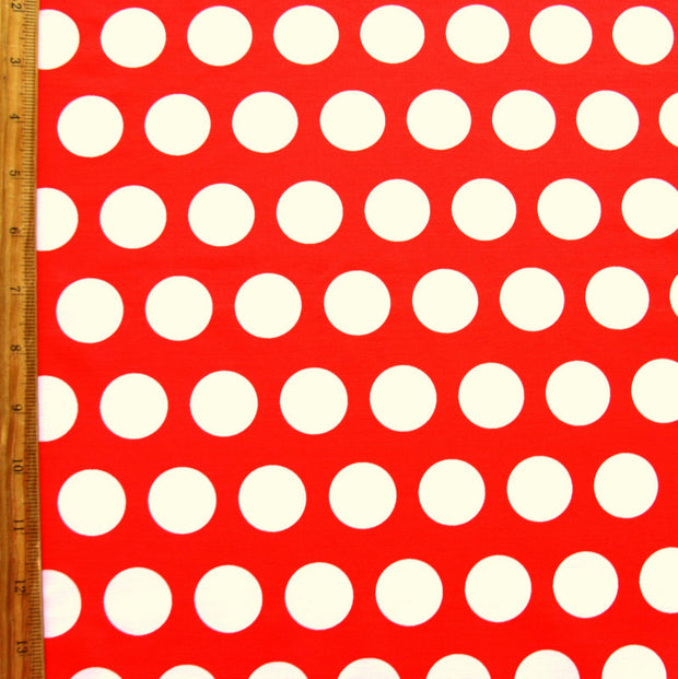 White Jumbo Dots on Orange/Red Nylon Lycra Swimsuit Fabric