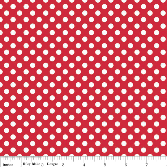 Small Dots White on Red Cotton Lycra Knit Fabric by Riley Blake - 32" Remnant