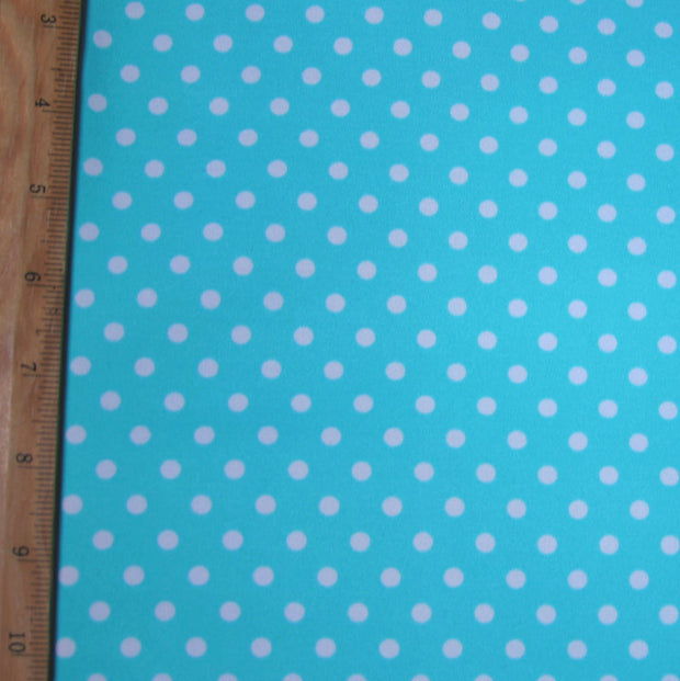 White Eraser Polka Dots on Aqua Swimsuit Fabric - 34" Remnant Piece