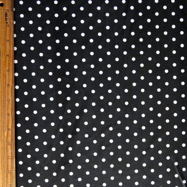 White Eraser Polka Dots on Black Nylon Spandex Swimsuit Fabric
