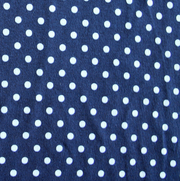 White Eraser Polka Dots on Navy Cotton Lycra Knit Fabric