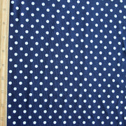 White Eraser Polka Dots on Navy Cotton Lycra Knit Fabric