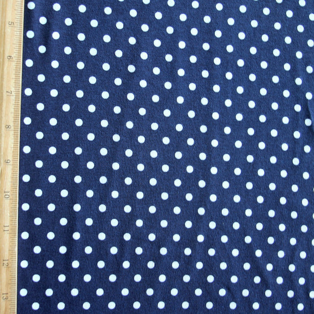 White Eraser Polka Dots on Navy Cotton Lycra Knit Fabric