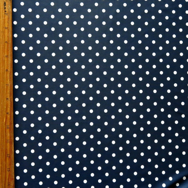 White Eraser Polka Dots on Navy Nylon Spandex Swimsuit Fabric