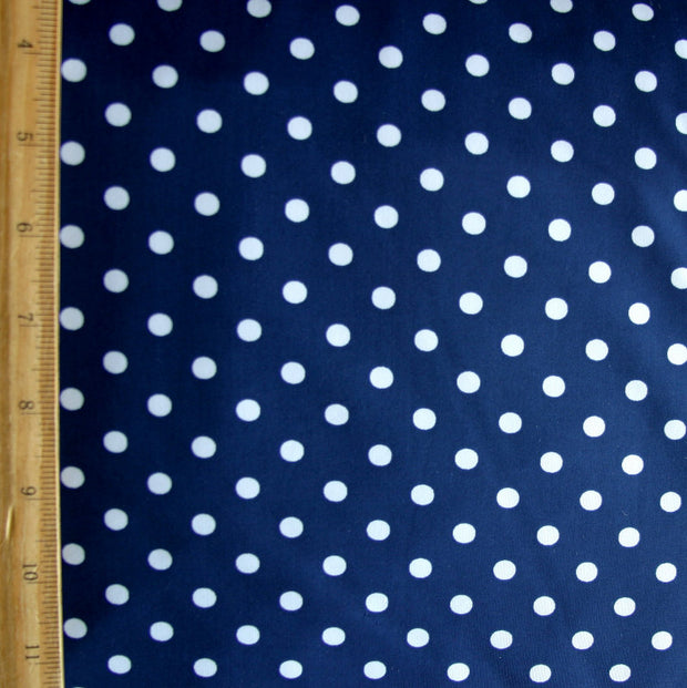 White Eraser Polka Dots on Navy Nylon Lycra Swimsuit Fabric