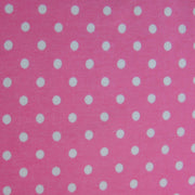 White Eraser Polka Dots on Pink Cotton Lycra Knit Fabric