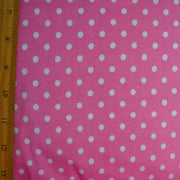 White Eraser Polka Dots on Pink Cotton Lycra Knit Fabric