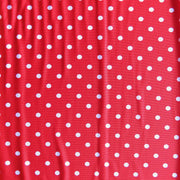 Pink Eraser Polka Dots on Red Nylon Spandex Swimsuit Fabric