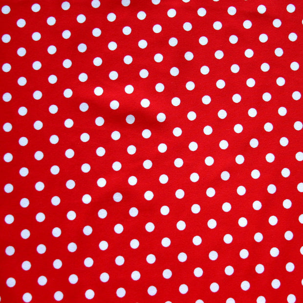 White Eraser Polka Dots on Red Nylon Lycra Swimsuit Fabric
