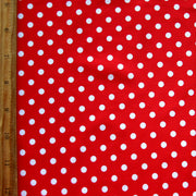 White Eraser Polka Dots on Red Nylon Lycra Swimsuit Fabric