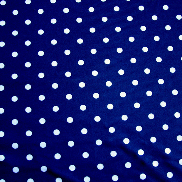 White Eraser Polka Dots on Navy Nylon Lycra Swimsuit Fabric