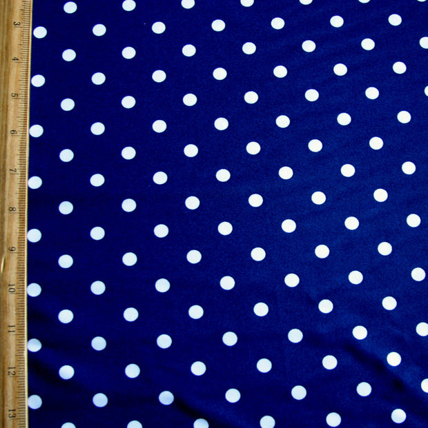 White Eraser Polka Dots on Navy Nylon Lycra Swimsuit Fabric