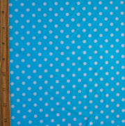 White Eraser Polka Dots on Turquoise Blue Nylon Lycra Swimsuit Fabric