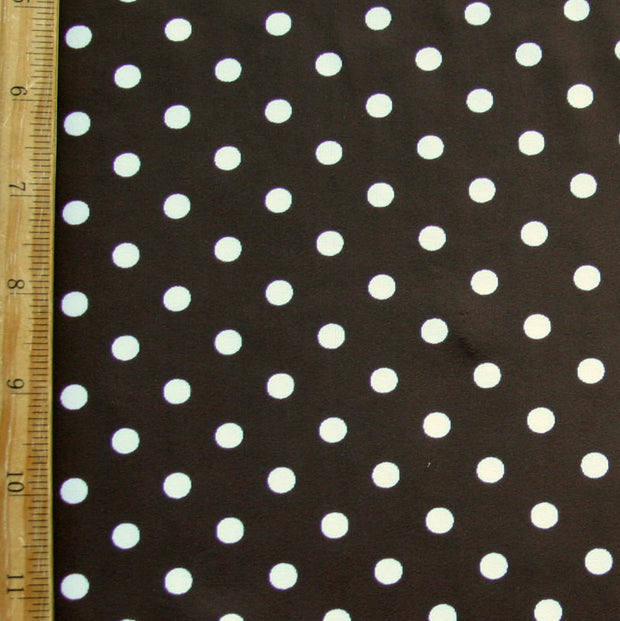 White Eraser Polka Dots on Brown Nylon Lycra Swimsuit Fabric