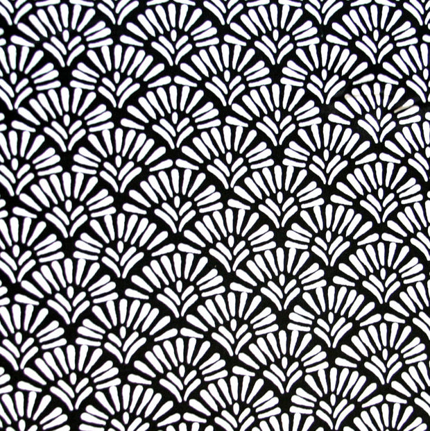 White Fans on Black Nylon Lycra Swimsuit Fabric
