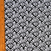 White Fans on Black Nylon Lycra Swimsuit Fabric