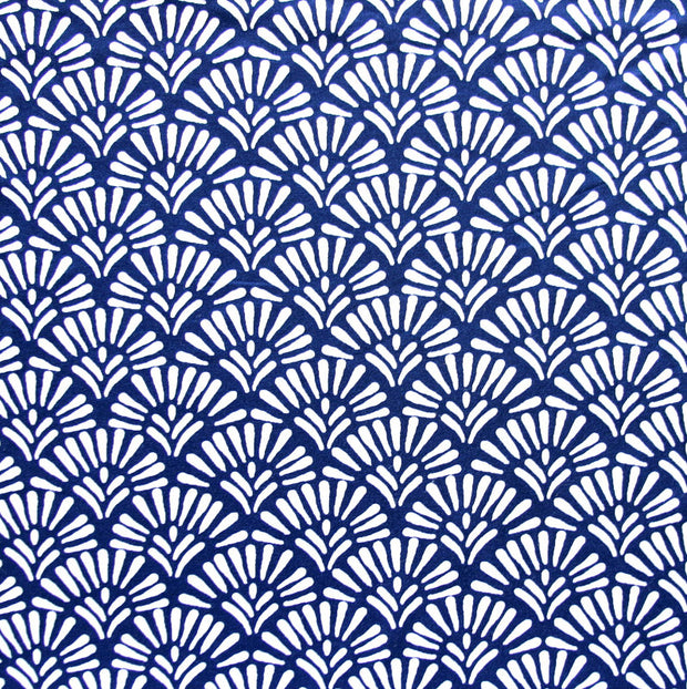 White Fans on Navy Nylon Lycra Swimsuit Fabric