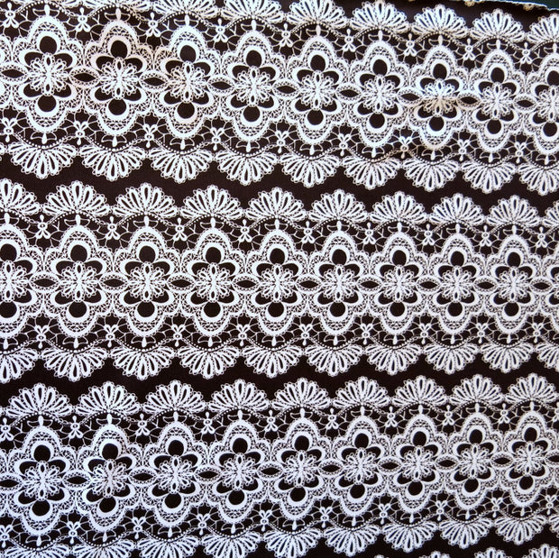 White Floral Stripes on Black Nylon Spandex Swimsuit Fabric