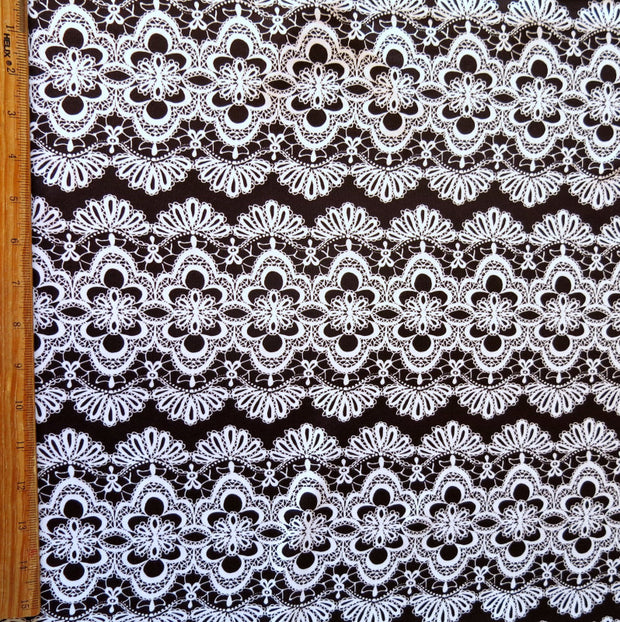 White Floral Stripes on Black Nylon Spandex Swimsuit Fabric