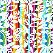White Foliage on Stripes Nylon Spandex Swimsuit Fabric - 33" Remnant