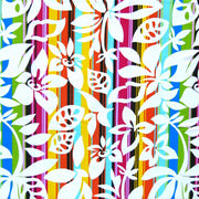 White Foliage on Stripes Nylon Spandex Swimsuit Fabric - 33" Remnant